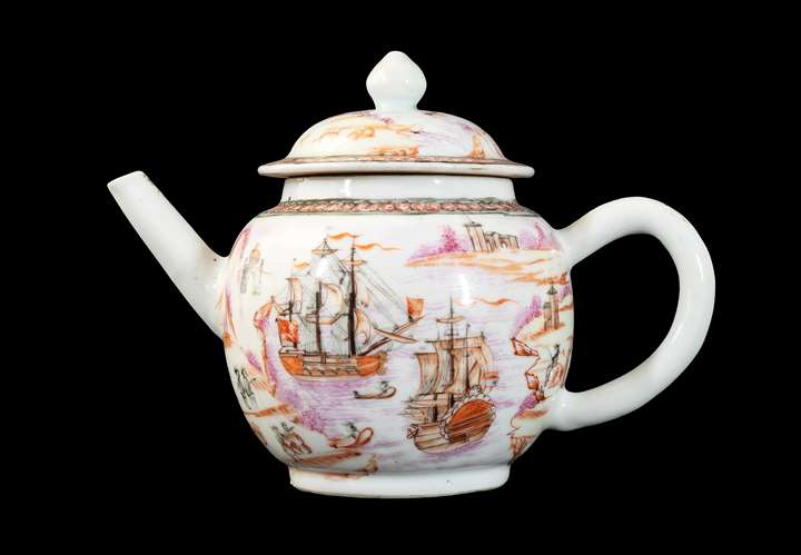 GG: Chinese export porcelain European subject teapot and cover
